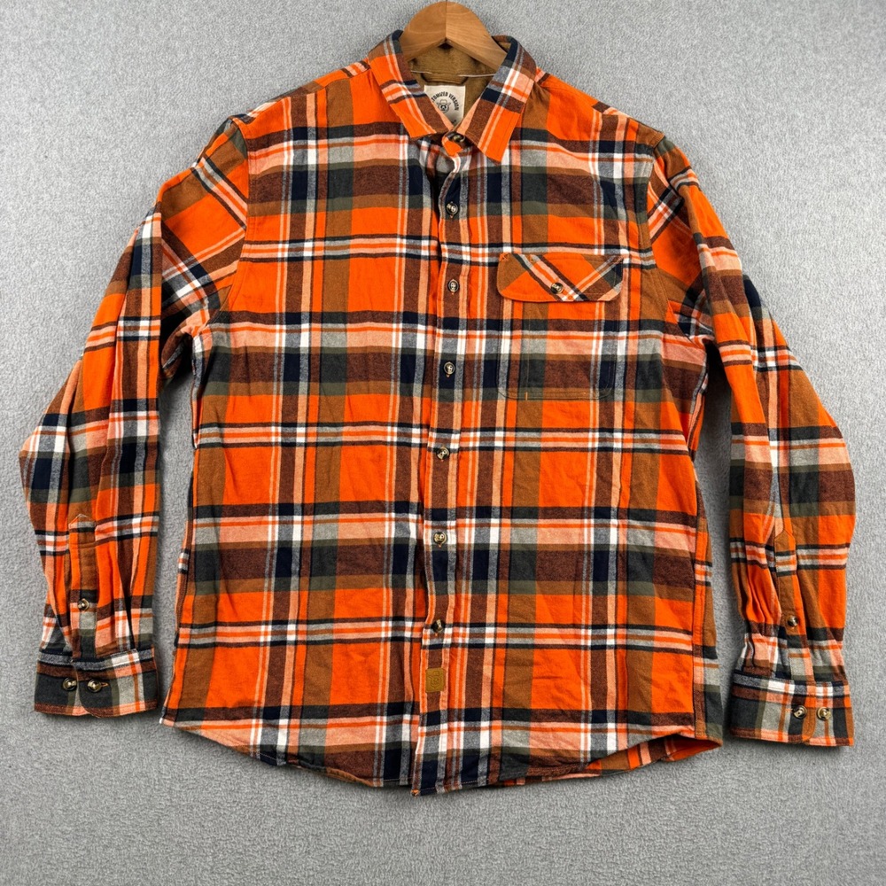 Dubinik Flannel Shirt Mens L Orange Plaid Customized Version Cotton Button Down